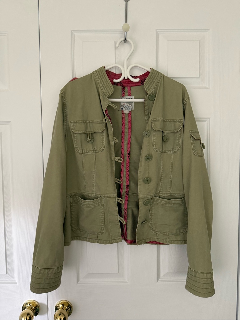 Old Navy Olive Green Jean Jacket with Pink Lining